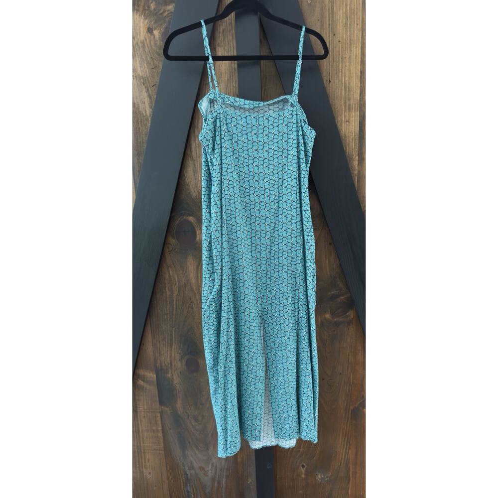Banana Republic Teal Blue Geometric Linen Blend Midi Slip Dress Womens Large - Picture 2 of 8